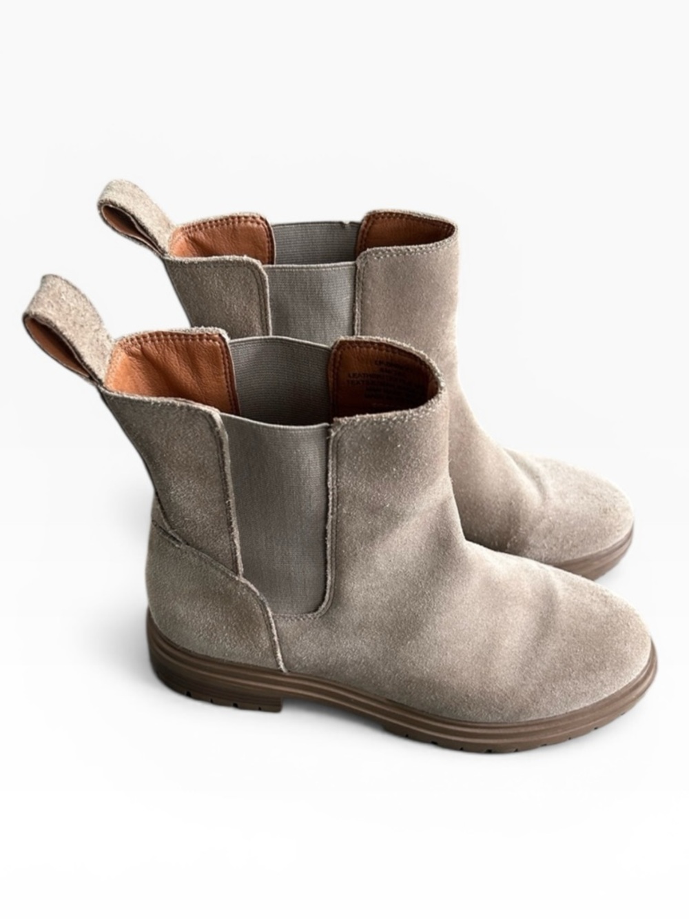 Lucky Brand Barett Lug Sole Booties Taupe Suede Leather Size 8
